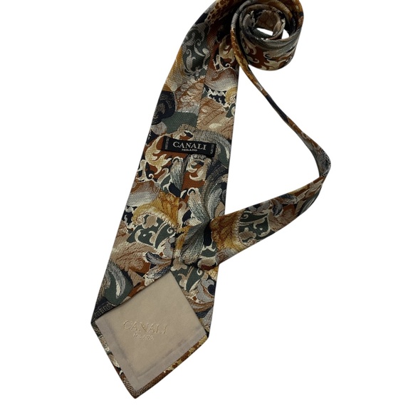 CANALI VINTAGE Gray/Brown Paisley Silk LUXURY Tie ITALY - Picture 2 of 4